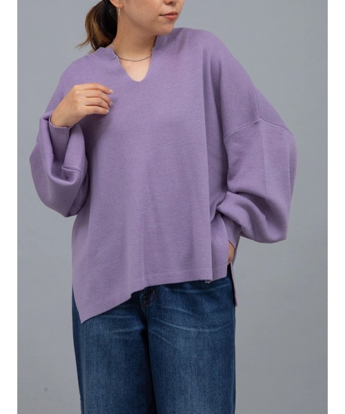 earth music&ecology(アースミュージックアンドエコロジー)の「オーガニックコットンスキッパーニットプルオーバー *(ニット/セーター・レディース・グリーン/アイボリー/ブラウン/ブラック/ライトパープル/グレイッシュベージュ・FREE)」の6枚目の写真