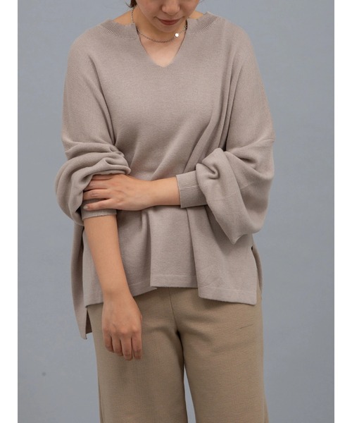 earth music&ecology(アースミュージックアンドエコロジー)の「オーガニックコットンスキッパーニットプルオーバー *(ニット/セーター・レディース・グリーン/アイボリー/ブラウン/ブラック/ライトパープル/グレイッシュベージュ・FREE)」の4枚目の写真