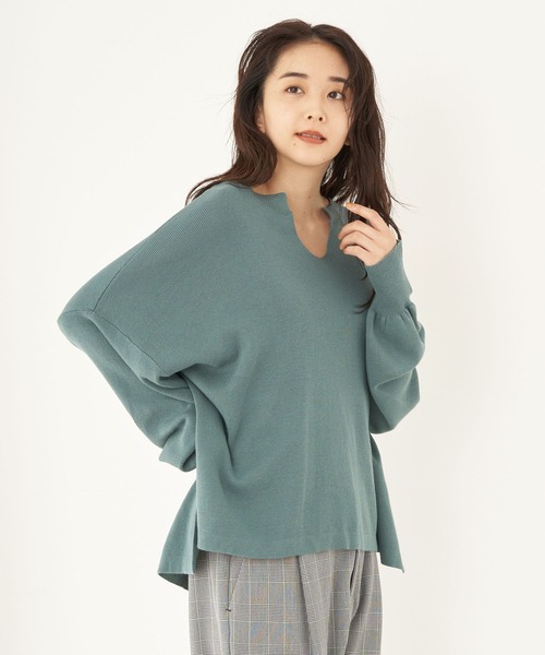 earth music&ecology(アースミュージックアンドエコロジー)の「オーガニックコットンスキッパーニットプルオーバー *(ニット/セーター・レディース・グリーン/アイボリー/ブラウン/ブラック/ライトパープル/グレイッシュベージュ・FREE)」の5枚目の写真