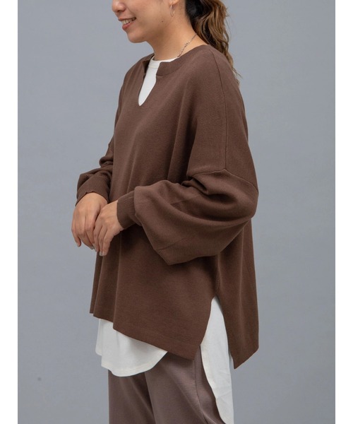 earth music&ecology(アースミュージックアンドエコロジー)の「オーガニックコットンスキッパーニットプルオーバー *(ニット/セーター・レディース・グリーン/アイボリー/ブラウン/ブラック/ライトパープル/グレイッシュベージュ・FREE)」の7枚目の写真