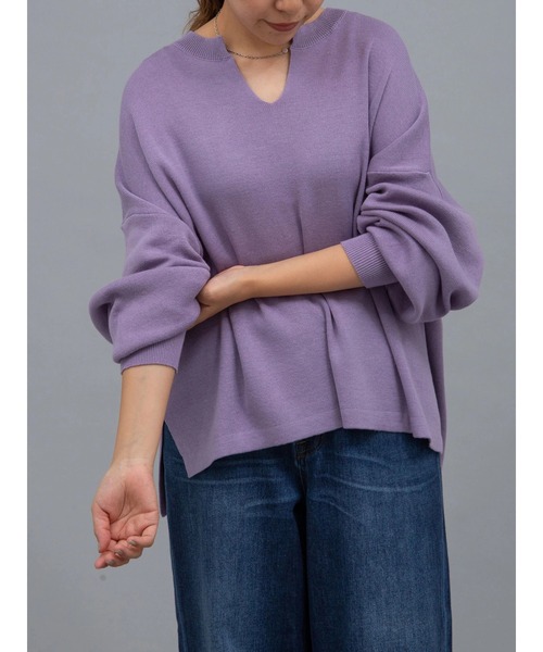 earth music&ecology(アースミュージックアンドエコロジー)の「オーガニックコットンスキッパーニットプルオーバー *(ニット/セーター・レディース・グリーン/アイボリー/ブラウン/ブラック/ライトパープル/グレイッシュベージュ・FREE)」の8枚目の写真