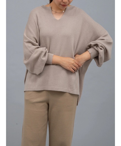 earth music&ecology(アースミュージックアンドエコロジー)の「オーガニックコットンスキッパーニットプルオーバー *(ニット/セーター・レディース・グリーン/アイボリー/ブラウン/ブラック/ライトパープル/グレイッシュベージュ・FREE)」の9枚目の写真