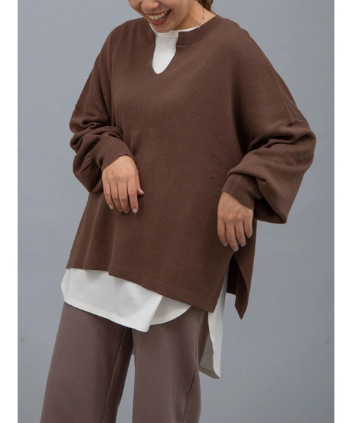 earth music&ecology(アースミュージックアンドエコロジー)の「オーガニックコットンスキッパーニットプルオーバー *(ニット/セーター・レディース・グリーン/アイボリー/ブラウン/ブラック/ライトパープル/グレイッシュベージュ・FREE)」の10枚目の写真