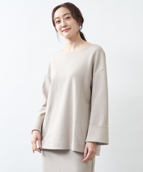 collex（コレックス）の「ダンボールニットボートネックプルオーバー（スウェット・レディース・チャコールグレー/ベージュ・フリー）」の7枚目の写真