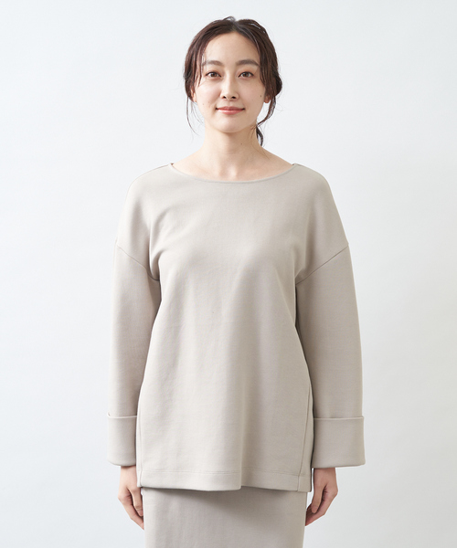 collex（コレックス）の「ダンボールニットボートネックプルオーバー（スウェット・レディース・チャコールグレー/ベージュ・フリー）」の3枚目の写真