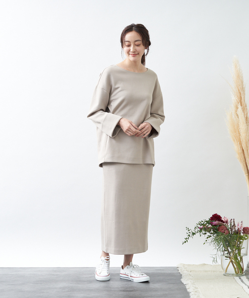 collex（コレックス）の「ダンボールニットボートネックプルオーバー（スウェット・レディース・チャコールグレー/ベージュ・フリー）」の8枚目の写真