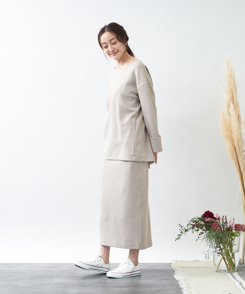 collex（コレックス）の「ダンボールニットボートネックプルオーバー（スウェット・レディース・チャコールグレー/ベージュ・フリー）」の4枚目の写真