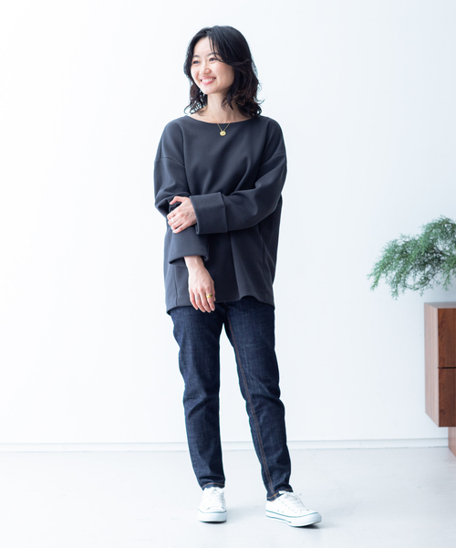 collex（コレックス）の「ダンボールニットボートネックプルオーバー（スウェット・レディース・チャコールグレー/ベージュ・フリー）」の13枚目の写真