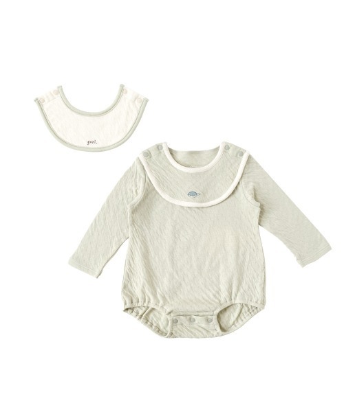 【セール】Hoppetta plus guri オーガニックコットンスタイ付き長袖ボディ（ロンパース）｜Hoppetta（ホッペッタ）ロンパース