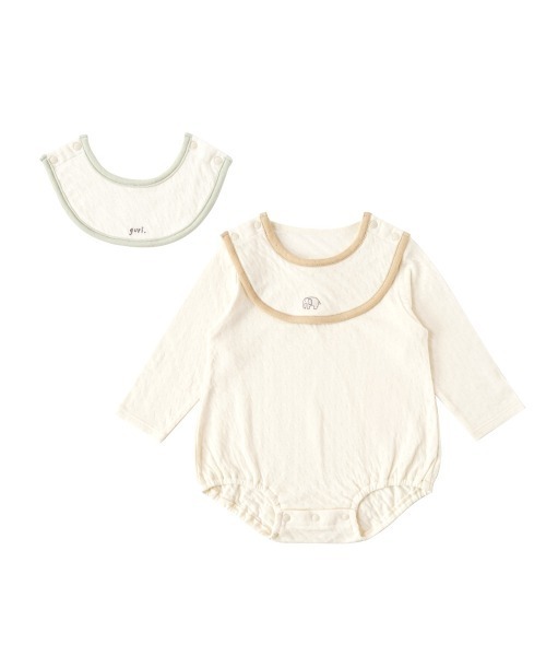 【セール】Hoppetta plus guri オーガニックコットンスタイ付き長袖ボディ（ロンパース）｜Hoppetta（ホッペッタ）