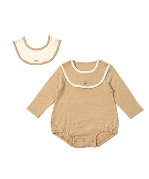 【セール】Hoppetta plus guri オーガニックコットンスタイ付き長袖ボディ（ロンパース）｜Hoppetta（ホッペッタ）