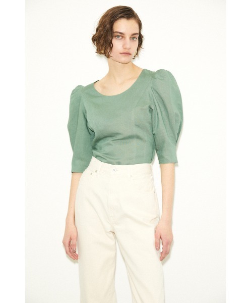 THROW by SLY（スローバイスライ）の「THROW LINEN MIX PUFF TOP リネン ミックス パフ トップス（シャツ/ブラウス・レディース・オフホワイト/ブラック/グリーン・FREE）」の2枚目の写真