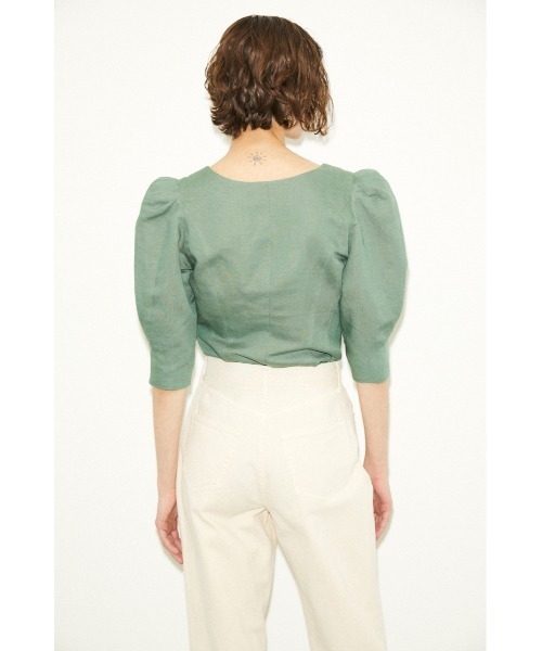 THROW by SLY（スローバイスライ）の「THROW LINEN MIX PUFF TOP リネン ミックス パフ トップス（シャツ/ブラウス・レディース・オフホワイト/ブラック/グリーン・FREE）」の4枚目の写真