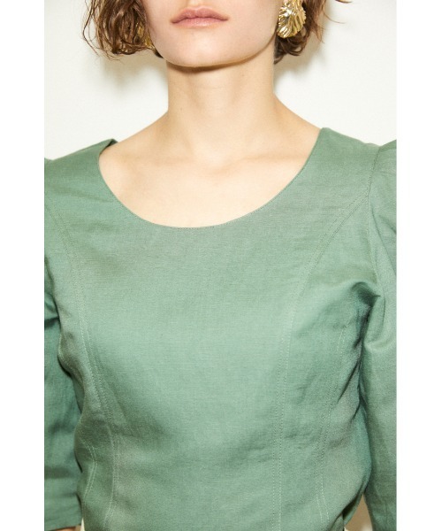 THROW by SLY（スローバイスライ）の「THROW LINEN MIX PUFF TOP リネン ミックス パフ トップス（シャツ/ブラウス・レディース・オフホワイト/ブラック/グリーン・FREE）」の5枚目の写真