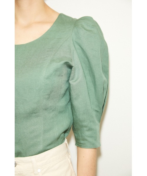 THROW by SLY（スローバイスライ）の「THROW LINEN MIX PUFF TOP リネン ミックス パフ トップス（シャツ/ブラウス・レディース・オフホワイト/ブラック/グリーン・FREE）」の6枚目の写真
