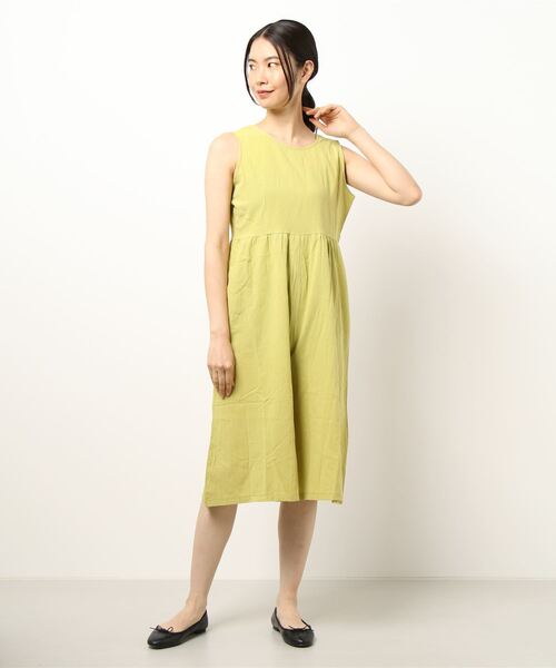 大人シルエット 綿麻 オールインワンノースリーブワンピース つなぎ オールインワン おしゃれスタ オシャレスタ のファッション セール