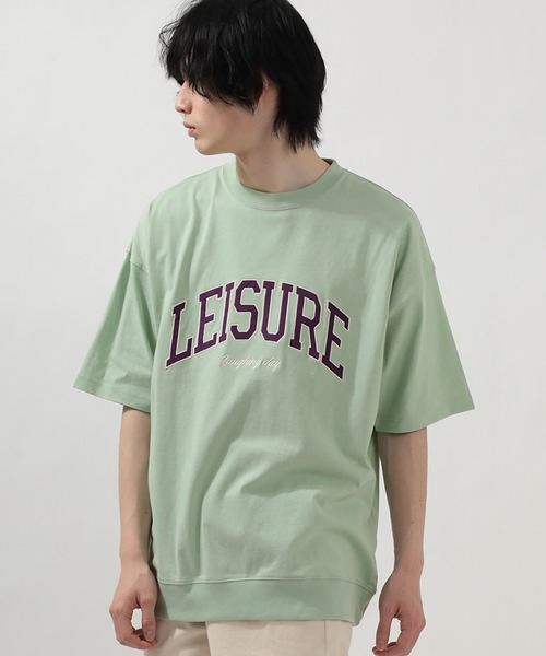 SlashDate(スラッシュデイト)の「カレッジロゴ刺繍プリント半袖Tシャツ/アーチロゴ/オーバーサイズ/ユニセックス/LEISURE(Tシャツ/カットソー・レディース・ブラック/ミント/ダークブルー/グレイッシュベージュ・M/L/XL)」の18枚目の写真
