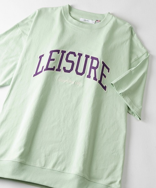 SlashDate(スラッシュデイト)の「カレッジロゴ刺繍プリント半袖Tシャツ/アーチロゴ/オーバーサイズ/ユニセックス/LEISURE(Tシャツ/カットソー・レディース・ブラック/ミント/ダークブルー/グレイッシュベージュ・M/L/XL)」の22枚目の写真