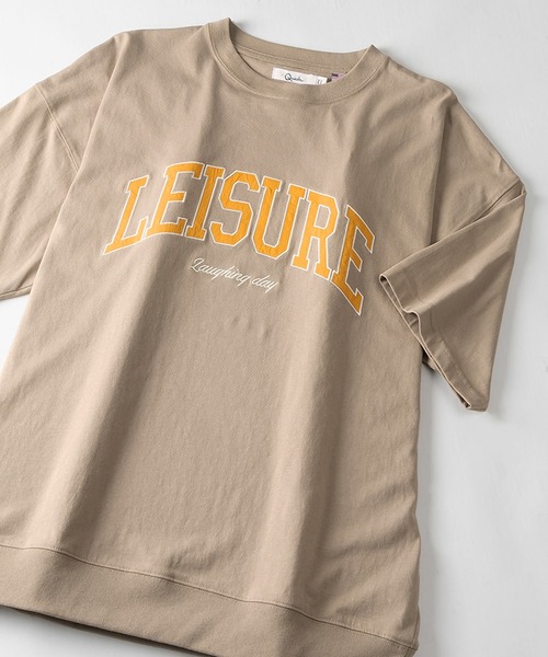 SlashDate(スラッシュデイト)の「カレッジロゴ刺繍プリント半袖Tシャツ/アーチロゴ/オーバーサイズ/ユニセックス/LEISURE(Tシャツ/カットソー・レディース・ブラック/ミント/ダークブルー/グレイッシュベージュ・M/L/XL)」の21枚目の写真