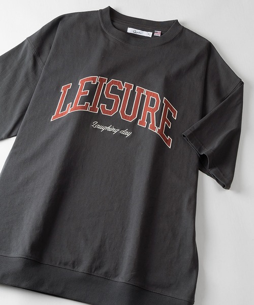 SlashDate(スラッシュデイト)の「カレッジロゴ刺繍プリント半袖Tシャツ/アーチロゴ/オーバーサイズ/ユニセックス/LEISURE(Tシャツ/カットソー・レディース・ブラック/ミント/ダークブルー/グレイッシュベージュ・M/L/XL)」の20枚目の写真