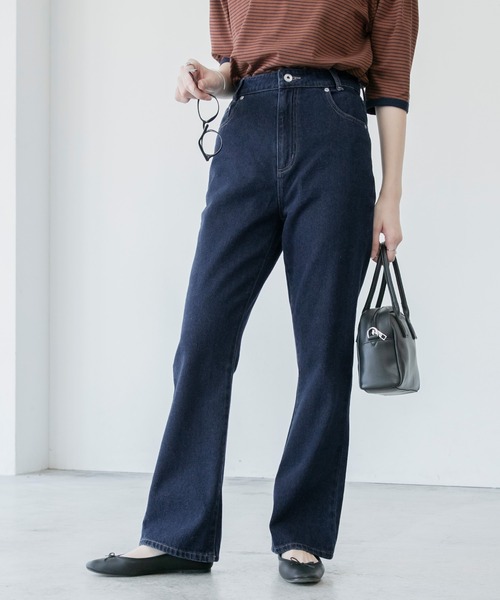 BONLECILL（ボンルシール）の「ハイウエスト ツイルカラー フレアパンツ（デニムパンツ・レディース・ブラック/ブラウン/ブルー/ホワイト/オフホワイト/ダークベージュ/ネイビー/オリーブ・S/L/M）」の7枚目の写真