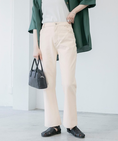 BONLECILL（ボンルシール）の「ハイウエスト ツイルカラー フレアパンツ（デニムパンツ・レディース・ブラック/ブラウン/ブルー/ホワイト/オフホワイト/ダークベージュ/ネイビー/オリーブ・S/L/M）」の3枚目の写真