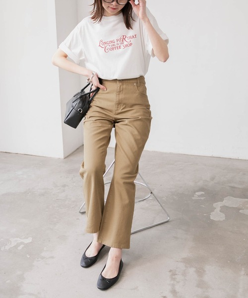 BONLECILL（ボンルシール）の「ハイウエスト ツイルカラー フレアパンツ（デニムパンツ・レディース・ブラック/ブラウン/ブルー/ホワイト/オフホワイト/ダークベージュ/ネイビー/オリーブ・S/L/M）」の5枚目の写真