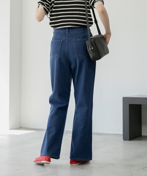 BONLECILL（ボンルシール）の「ハイウエスト ツイルカラー フレアパンツ（デニムパンツ・レディース・ブラック/ブラウン/ブルー/ホワイト/オフホワイト/ダークベージュ/ネイビー/オリーブ・S/L/M）」の19枚目の写真