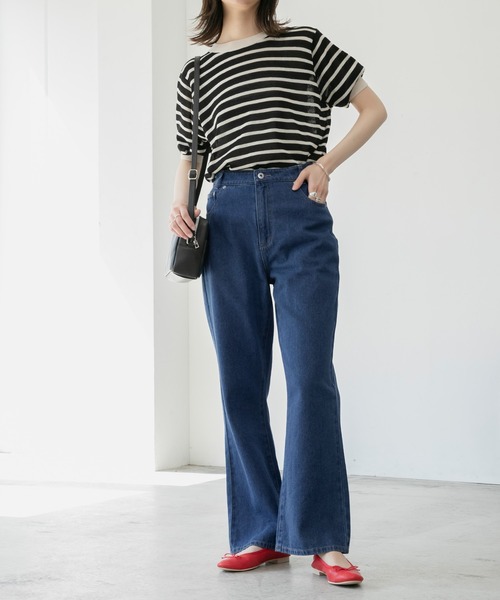 BONLECILL（ボンルシール）の「ハイウエスト ツイルカラー フレアパンツ（デニムパンツ・レディース・ブラック/ブラウン/ブルー/ホワイト/オフホワイト/ダークベージュ/ネイビー/オリーブ・S/L/M）」の20枚目の写真