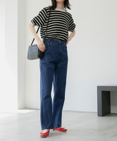 BONLECILL（ボンルシール）の「ハイウエスト ツイルカラー フレアパンツ（デニムパンツ・レディース・ブラック/ブラウン/ブルー/ホワイト/オフホワイト/ダークベージュ/ネイビー/オリーブ・S/L/M）」の21枚目の写真