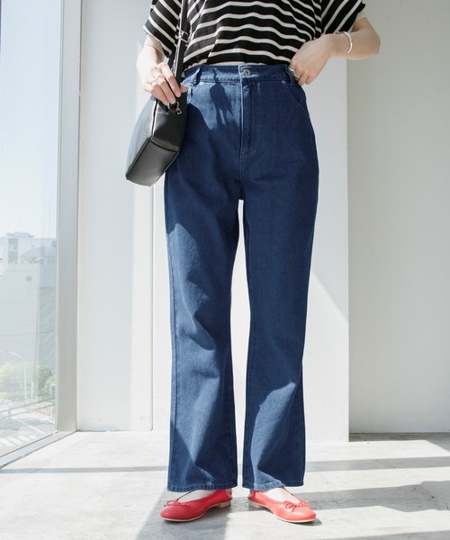 BONLECILL（ボンルシール）の「ハイウエスト ツイルカラー フレアパンツ（デニムパンツ・レディース・ブラック/ブラウン/ブルー/ホワイト/オフホワイト/ダークベージュ/ネイビー/オリーブ・S/L/M）」の15枚目の写真