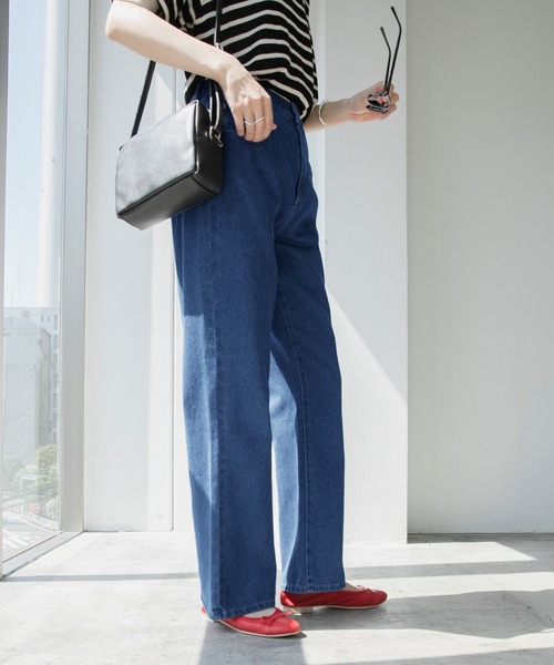 BONLECILL（ボンルシール）の「ハイウエスト ツイルカラー フレアパンツ（デニムパンツ・レディース・ブラック/ブラウン/ブルー/ホワイト/オフホワイト/ダークベージュ/ネイビー/オリーブ・S/L/M）」の16枚目の写真