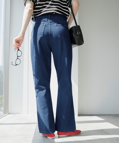 BONLECILL（ボンルシール）の「ハイウエスト ツイルカラー フレアパンツ（デニムパンツ・レディース・ブラック/ブラウン/ブルー/ホワイト/オフホワイト/ダークベージュ/ネイビー/オリーブ・S/L/M）」の17枚目の写真