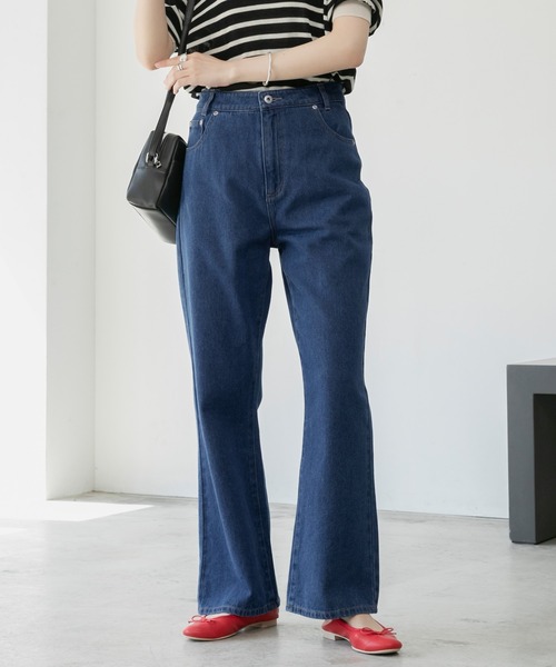 BONLECILL（ボンルシール）の「ハイウエスト ツイルカラー フレアパンツ（デニムパンツ・レディース・ブラック/ブラウン/ブルー/ホワイト/オフホワイト/ダークベージュ/ネイビー/オリーブ・S/L/M）」の18枚目の写真