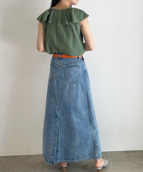 MADEMOISELLE ROPE'(マドモアゼル ロペ)の「【洗える】フリルカラーノースリーブブラウス(シャツ/ブラウス・レディース・ホワイト/ブラック/オリーブ・38)」の10枚目の写真