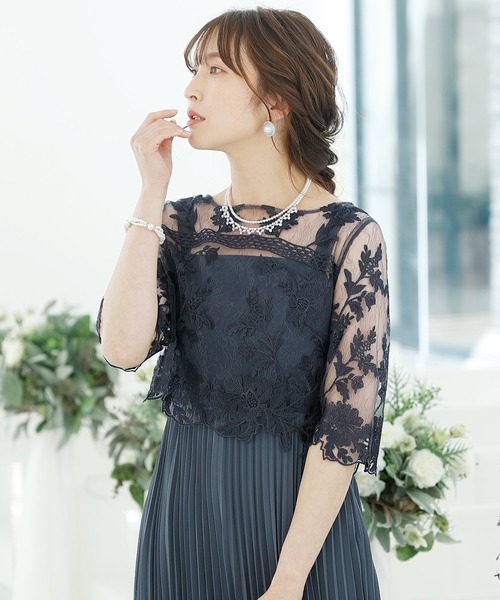 PourVous(プールヴー)の「ロング&七分袖 フォーマル シアーブラウス 結婚式 ワンピースドレス オケージョンドレス お呼ばれ 二次会 成人式 同窓会 謝恩会 20代 30代(ドレス・レディース・ネイビー/カーキ/ラベンダー/アーミー/ピンクベージュ・M)」の4枚目の写真