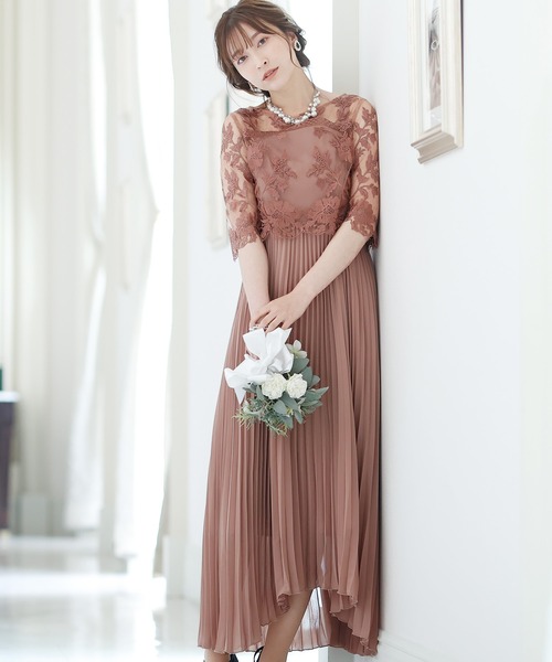 PourVous(プールヴー)の「ロング&七分袖 フォーマル シアーブラウス 結婚式 ワンピースドレス オケージョンドレス お呼ばれ 二次会 成人式 同窓会 謝恩会 20代 30代(ドレス・レディース・ネイビー/カーキ/ラベンダー/アーミー/ピンクベージュ・M)」の5枚目の写真