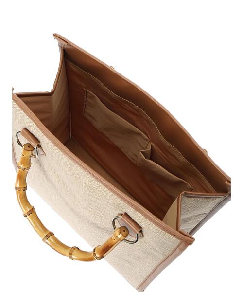 Green　Parks（グリーンパークス）の「・バンブーハンドルスクエアトート＊（トートバッグ・レディース・ベージュ/ブラウン/アイボリー・FREE）」の14枚目の写真