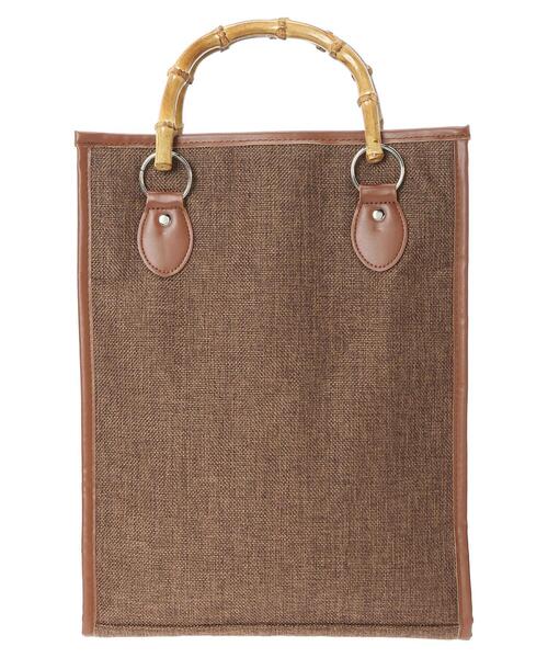 Green　Parks（グリーンパークス）の「・バンブーハンドルスクエアトート＊（トートバッグ・レディース・ベージュ/ブラウン/アイボリー・FREE）」の3枚目の写真