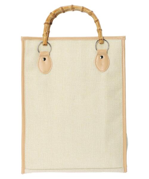 Green　Parks（グリーンパークス）の「・バンブーハンドルスクエアトート＊（トートバッグ・レディース・ベージュ/ブラウン/アイボリー・FREE）」の2枚目の写真