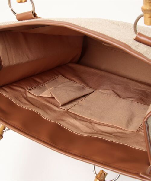 Green　Parks（グリーンパークス）の「・バンブーハンドルスクエアトート＊（トートバッグ・レディース・ベージュ/ブラウン/アイボリー・FREE）」の5枚目の写真