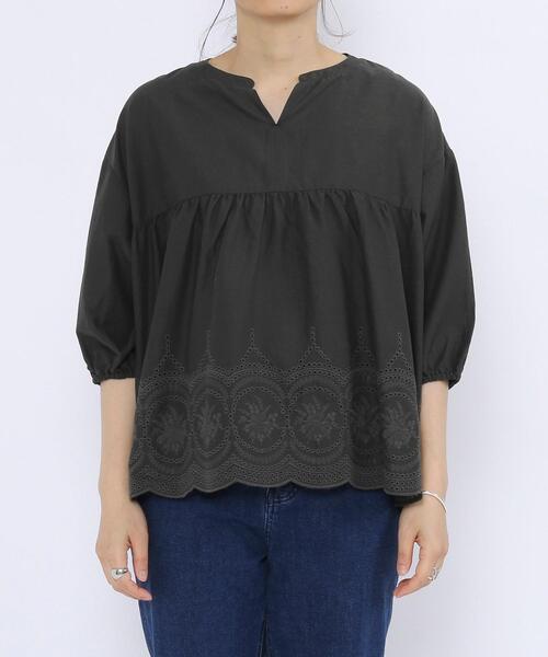 coen（コーエン）の「刺繍スキッパーブラウス（シャツ/ブラウス・レディース・ブラック/オフホワイト/ベージュ・MEDIUM/LARGE）」の16枚目の写真