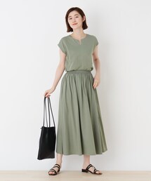 ◆【2点セット】スキッパーカットソー＋フレアスカート