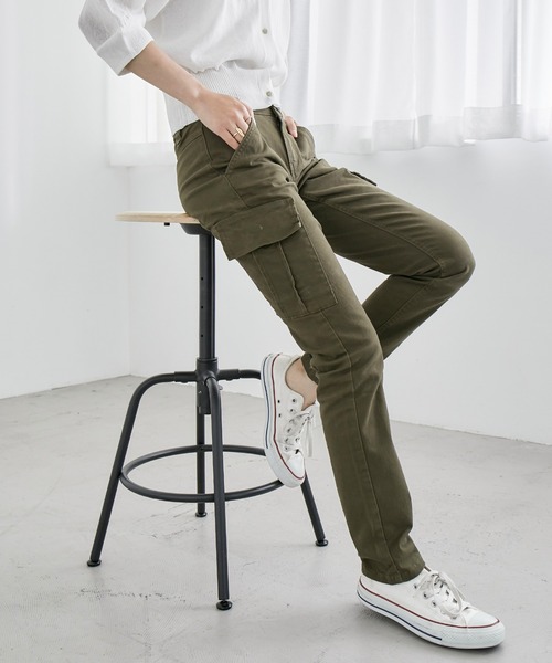 Fashion Letter(ファッションレター)の「ストレッチカーゴパンツ(カーゴパンツ・レディース・カーキ/ベージュ/ブラック・M/L/LL/4L/3L)」の1枚目の写真