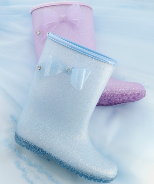 Catherine Cottage（キャサリンコテージ）の「サイドリボン　ラメレインブーツ（レインシューズ・キッズ・サックスブルー/ライラック・23/22/20/18/17/19/21/16）」の3枚目の写真