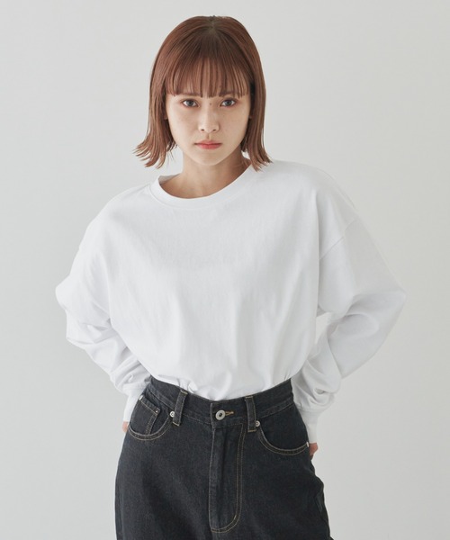 flaner(フラネ)の「ルーズ無地ロンTee【ユニセックス対応】(Tシャツ/カットソー・レディース・ホワイト/ベージュ/グレイッシュベージュ・MEDIUM/LARGE)」の8枚目の写真