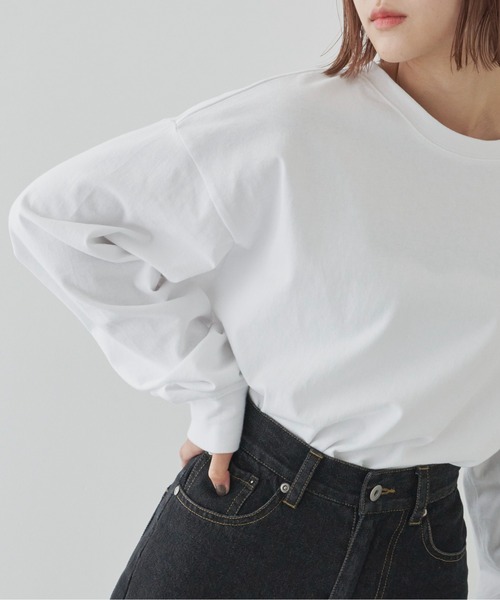 flaner(フラネ)の「ルーズ無地ロンTee【ユニセックス対応】(Tシャツ/カットソー・レディース・ホワイト/ベージュ/グレイッシュベージュ・MEDIUM/LARGE)」の9枚目の写真