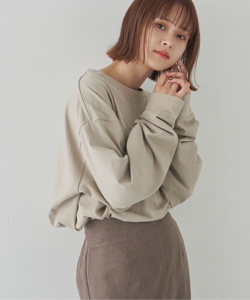 flaner(フラネ)の「ルーズ無地ロンTee【ユニセックス対応】(Tシャツ/カットソー・レディース・ホワイト/ベージュ/グレイッシュベージュ・MEDIUM/LARGE)」の14枚目の写真