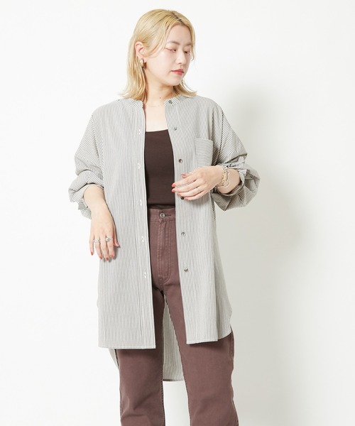 CIAOPANIC（チャオパニック）の「ストライプヨークギャザーシャツ（シャツ/ブラウス・レディース・オフホワイト/カーキ・FREE）」の5枚目の写真