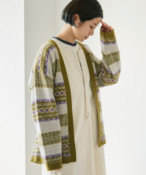 nitca（ニトカ）の「モヘヤダブルジャカード ガウンカーディガン（カーディガン/ボレロ・レディース・カーキ/ボルドー・FREE）」の2枚目の写真